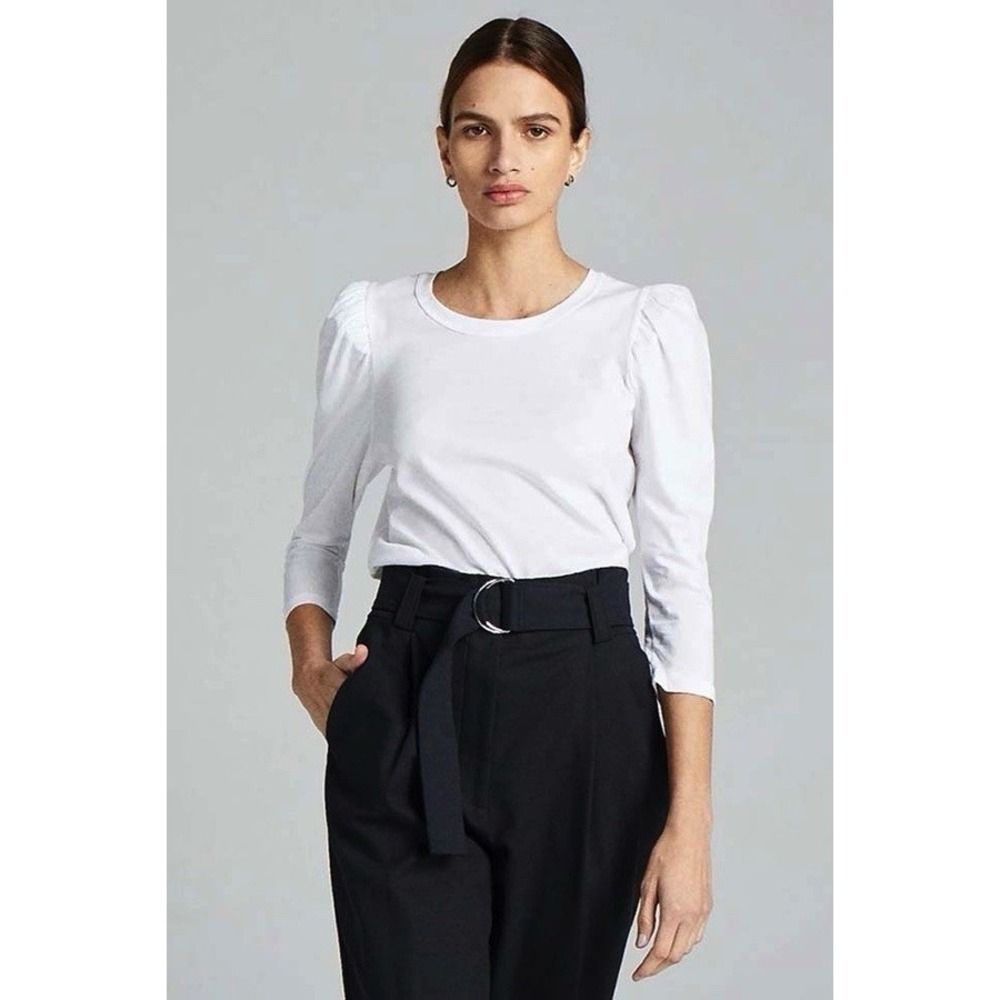 ALC Karlie Tee Medium White 3/4 Sleeve Crew Neck Puff Sleeve Top Shirt